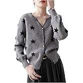 MakeMeChic Women's Star Cardigan Sweater Button Up V Neck Long Sleeve Knit Tops