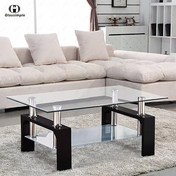 Amazon Com Bailey Sales Rectangular Glass Coffee Table Shelf Chrome Black Wood Living Room Furniture Furniture Decor