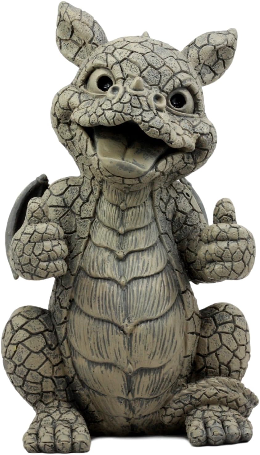 Ebros Whimsical Good Job Thumbs Up Dragon Garden Statue Faux Stone Resin Finish 10" H Dungeons and Dragons Mythical Fantasy Sculpture Guest Greeter Home Decor