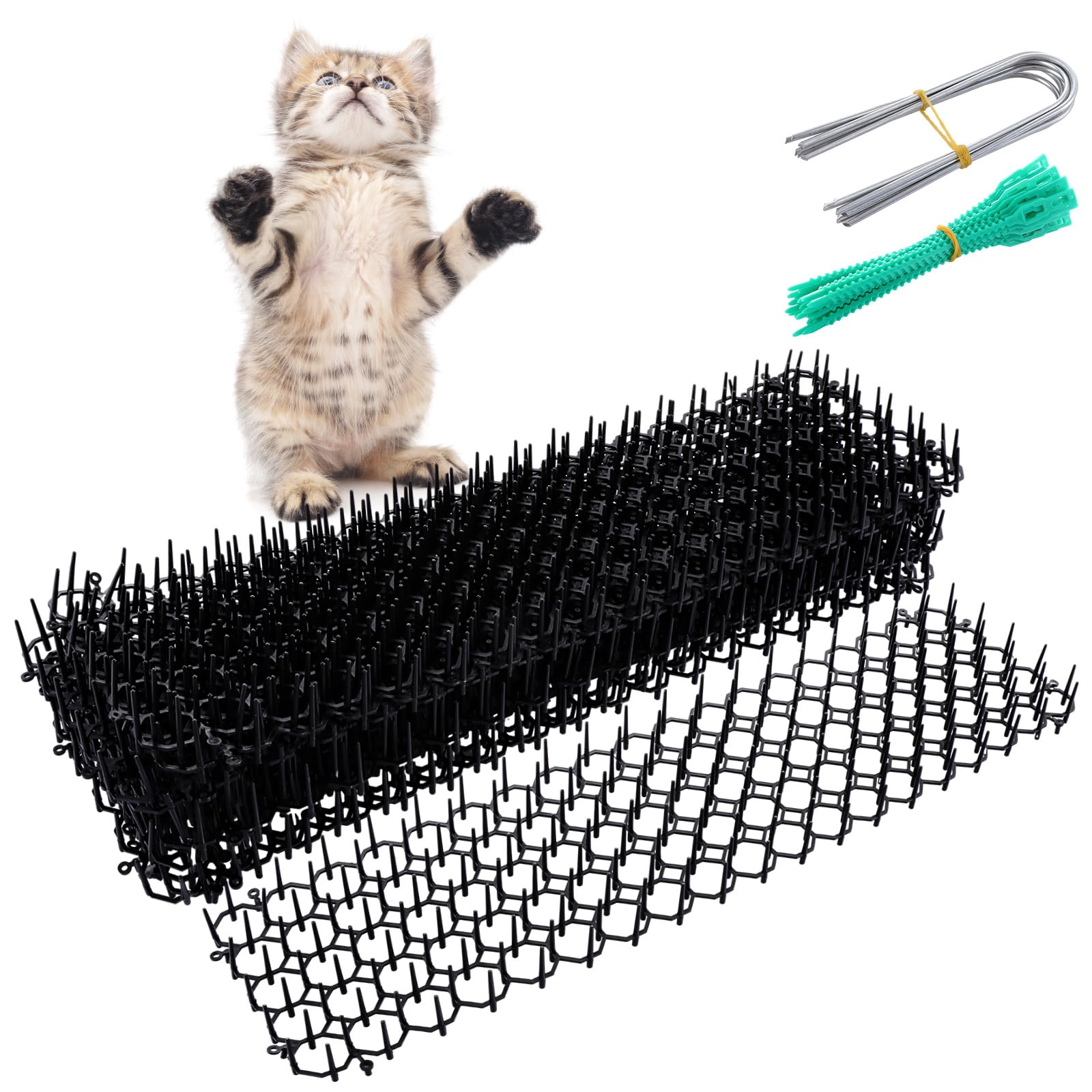 Aselected 12 Piece Anti Cat Spikes 13x49Cm Cat Scat Mat with Spikes Prickle Strip Dig Stopper, Dog Fox Deterrent Mat Deterants for Indoor Outdoor Garden Plants Fence