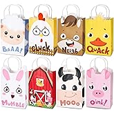 Tallew 24 Pack Farm Animal Party Favor Bags with Handles Farm Barnyard Treat Goodie Bags Kraft Paper Candy Gift Party Supplies for Kids Birthday Baby Shower Supplies Decorations