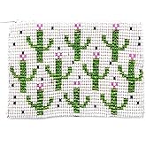 Multi Saguaro Cactus Pattern Czech Glass Seed Beaded Coin Purse Zipper Pouch - Womens Fashion Handmade Bags Boho Travel Accessories (White)