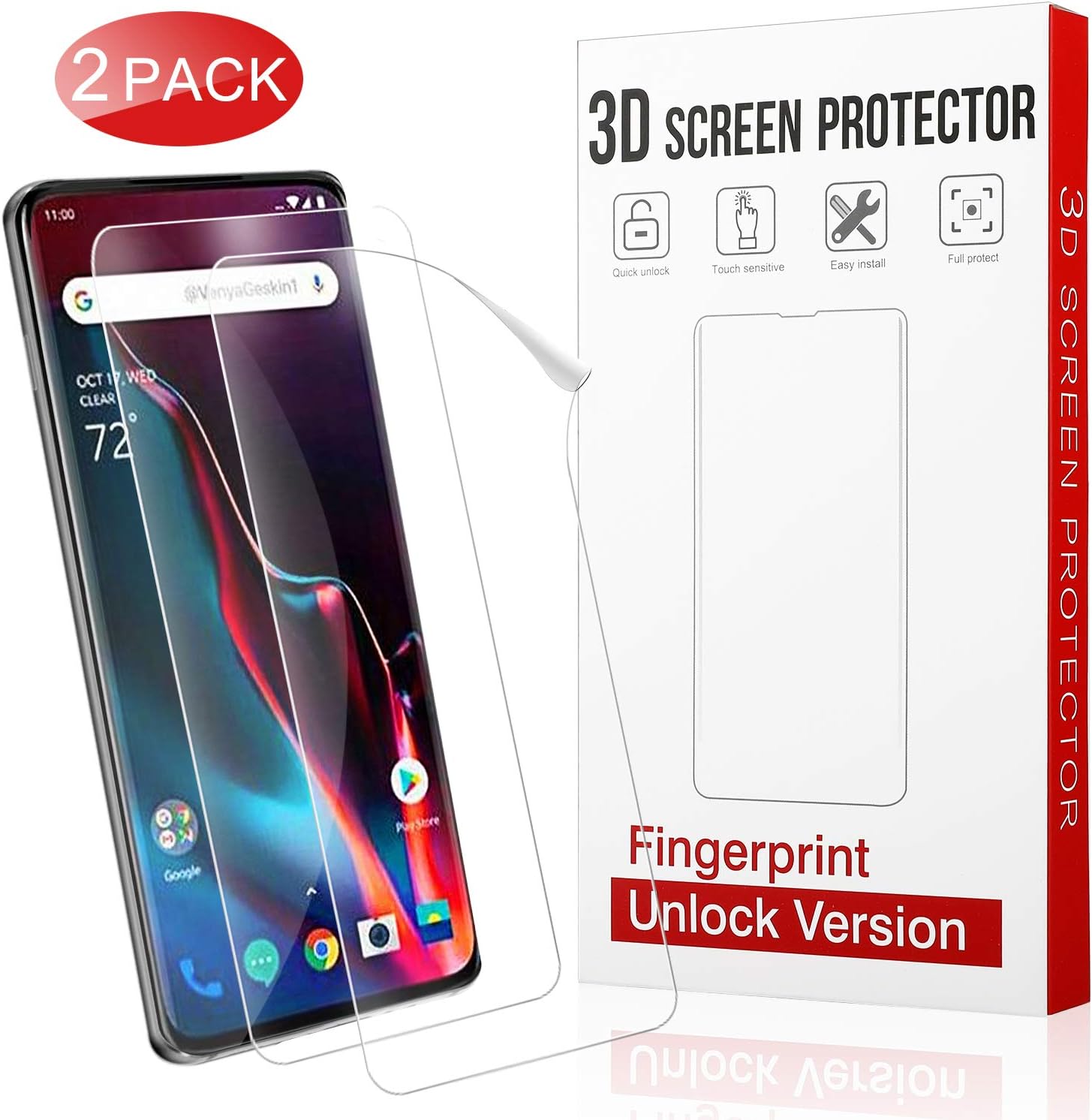 QITAYO for Oneplus 7 Pro screen protector, Screen protector for Oneplus 7 Pro [ 2 Pack ] [Bubble-Free] [Full Coverage] [HD Clear] [Soft Film] Oneplus 7 Pro Screen Protectors