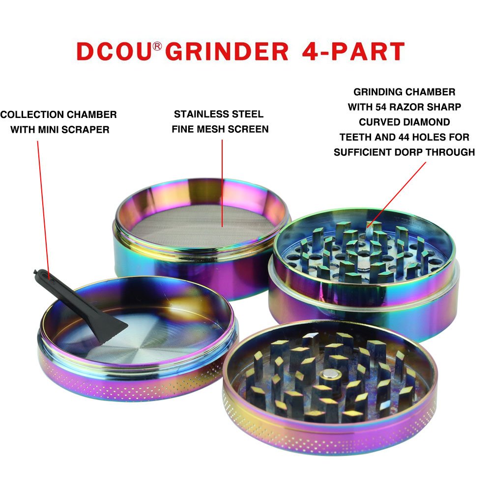 DCOU Rainbow Herb Grinders 2.2 Inches 4 Parts Zinc Alloy Pollen Grinder