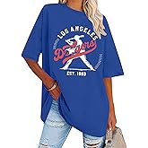 Baseball Shirt Women Oversized Game Day Shirts Dadgers Baseball Fan Shirt Sport Team Fans Short Sleeve Tee