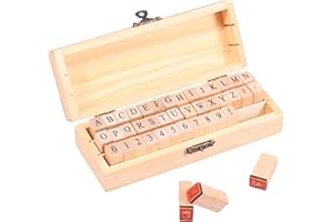 UKQRRTC 42pcs Alphabet Stamps, Rubber Stamp Letters with Storage Box, Solid Wood and Rubber Construction for DIY Craft, Scrap