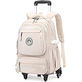 GRUOTEIS Rolling Backpack for Boys Girls Elementary Middle School Bags, Boys Roller Backpack with 6 Wheels, Beige