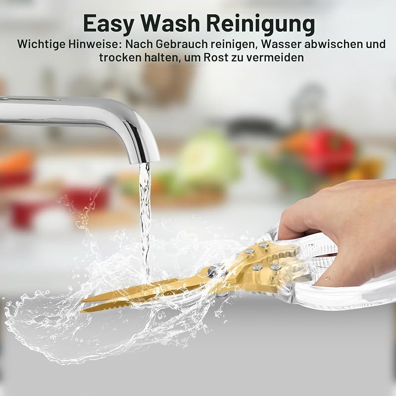 Küchenschere Edelstahl Scharf mit Transparenter Griff - Gold — Foto 7 von 8