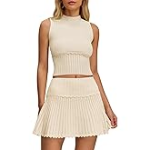 Saodimallsu Womens 2 Piece Skirt Sets Sleeveless Knit Crop Top Mini Skirt Summer Two Piece Outfits Sweater Sets
