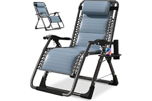 NAIZEA Padded Zero Gravity Chair, Cooling Fabric Folding Outdoor Lounge Chairs, Adjustable Reclining Camping Chairs with Cup Holder, Ergonomic Patio Lawn Chair for Balcony Beach Deck Yard