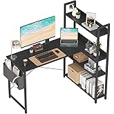 Treesland 47 Inch Computer Desk with Bookshelf, Corner Desk with Storage, L Shaped Desk, Home Office Desks, Writing Study Desk for Bedroom, Black