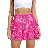 Fancy Uyee Women’s Sequin Sparkly Mini Skirt with Shorts High Waist Ruffle Flowy Shinny Glitter Short Skirts