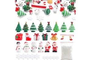 JXITON 30pcs Mini Christmas Ornaments with Artificial Snow,Mini Resin Xmas Tree Figurines Miniature Snowman for Winter Holiday Party Table Indoor Decorations DIY Kit