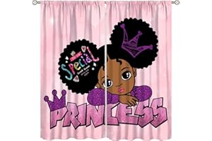 SXXLDNG African Black Girl Kids Curtains,Princess Black Girl Window Treatments for Bedroom, Cute Girl Ballerina Dancer Pink Curtains 2 Panel Sets,42x45 Inch Decor
