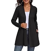 QIXING Womens Casual Lightweight Cardigan with Pocketes Long Sleeve Open Front Cardigan