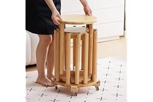 Rise Torrent 4 in 1 Stackable Stool Set - Modern Wooden 4-Piece Stackable Chair Set for Small Spaces, 18" Round Stool with Anti-Slip Cushion for Living Room, Bedroom, Dorm Room, Natural, Wheeled Base