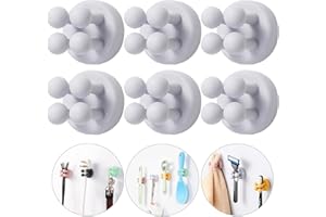 ZEZHOU iBetterLife Tooth Brush Holder for Bathroom - 6Pcs Silicone Toothbrush Razor Holder for Shower Wall Mounted Self Adhesive Cute Storage Hook for Kids Hanging Loofah Towel for Kitchen Living Room Office