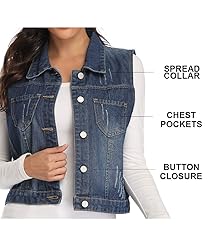 WUDODO Womens Classic Denim Vest Jacket Button Up