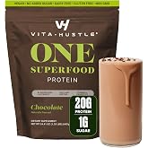 VitaHustle ONE Vegan Protein Powder, Chocolate, 15 Servings | Meal Replacement Shake, 20g Plant Protein Meal Replacement, 86+ Superfoods &amp; Greens, Probiotics+, No Dairy, No Gluten