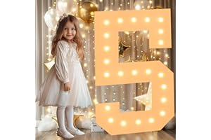 LOBOOM 3FT Light Up Numbers, White Giant Marquee Number Mosaic Number for 5th 15th 50th Birthday Backdrop Anniversary Decorations Large Numbers for Party Wedding Decor, Pre-Cut Foam Frame Number 5