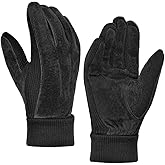 Harssidanzar Mens Winter Gloves Thermal Wool Fleece Lined Suede Gloves SM045US