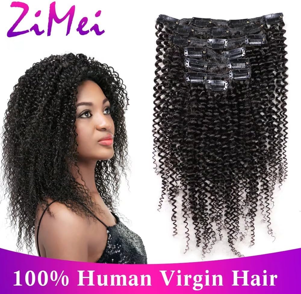 ZiMei Clip in Human Hair Extensions African American Afro Kinky Curly Brazilian Virgin Hair for Black Women Natural Black 4B 4C Clip Ins 7pcs/lot,120gram/set 10"