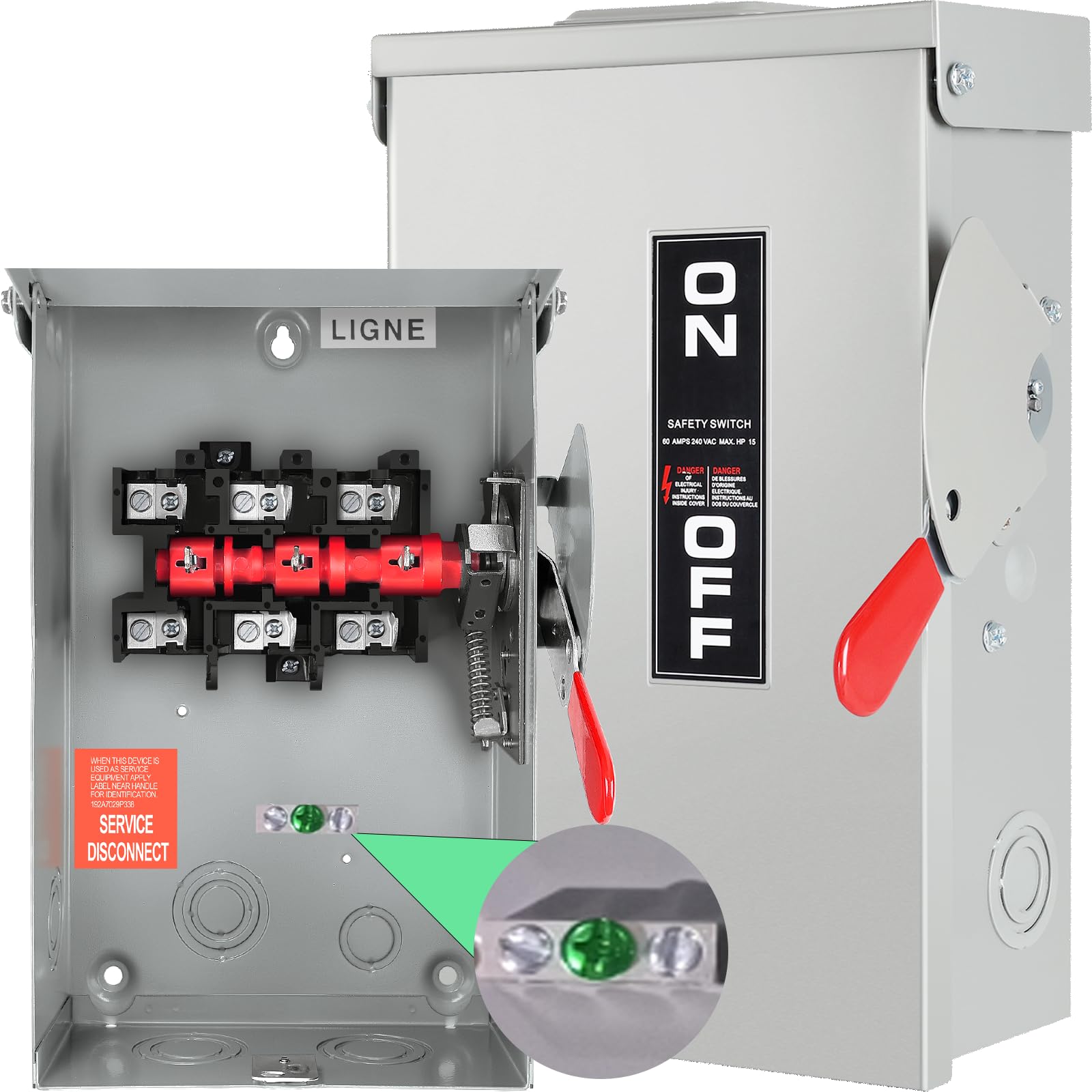 Photo 1 of ?Upgrade? 3P 60 Amp Disconnect,Disconnect Switch,Add Ground Design,Non-Fusible,NEMA 3R Standard,Heavy Duty Steel Material,Rust and Corrosion Resistant,for Indoor and Outdoor,120/240v,10-Year Warrnaty