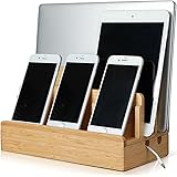 Bamboo Charging Station for Multiple Devices of Universal Cell Phones Tablets, Wooden Fast Phone Charging Docking Station for