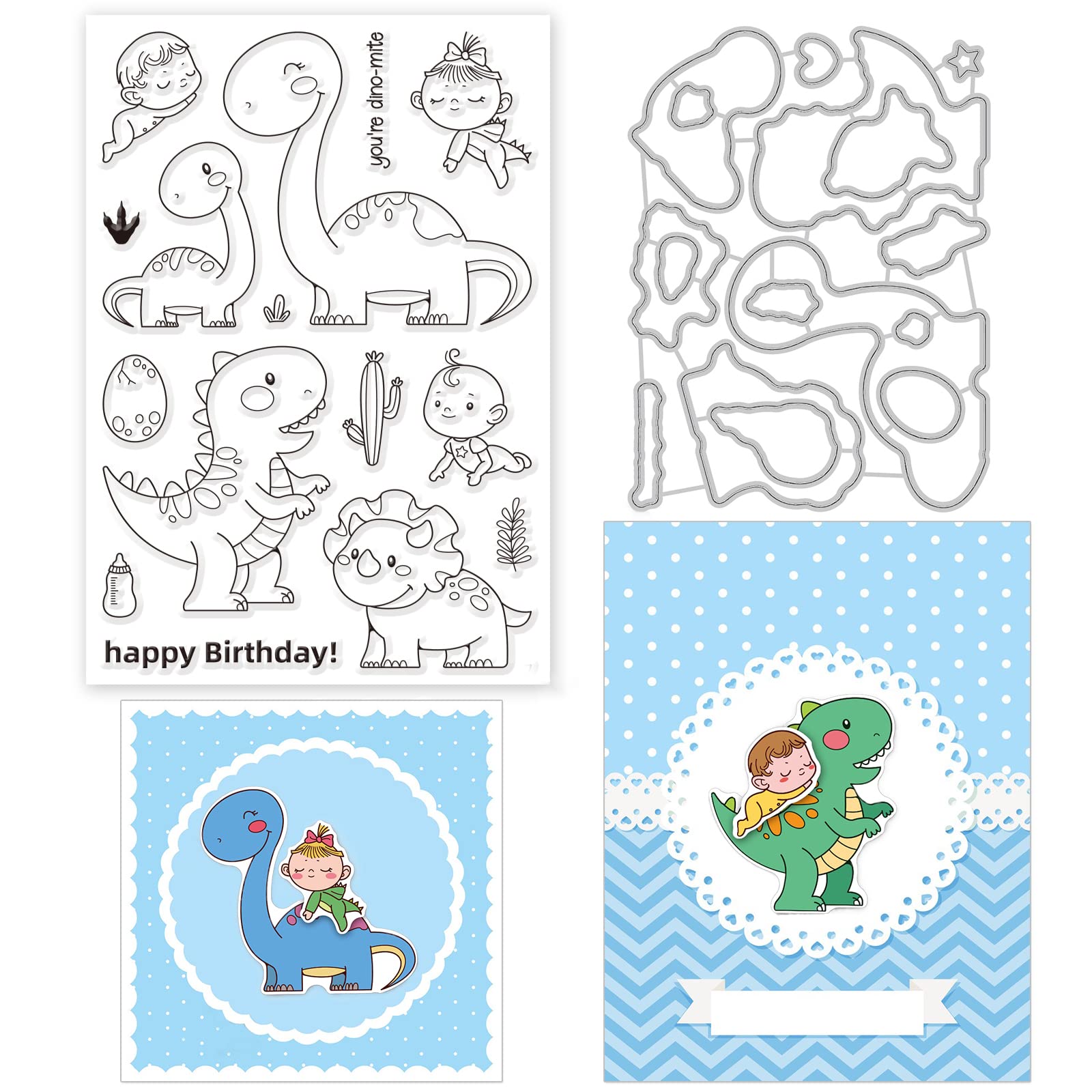 ORIGACH Dinosaur and Baby Clear Stamps and Die Sets for DIY Scrapbooking Album Decorative Card Making — image 1