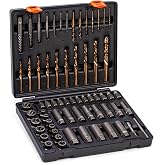 65-Piece Broken Bolt Extractor Kit with Easy Out Screw Extractor Set | for Damaged, Rusted, Rounded-Off, Stripped Fasteners, 8-19mm, Cr-Mo Steel &amp; HSS, with Left Hand Drill Bit Set, Storage Case