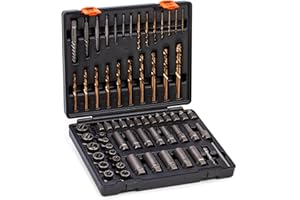 THINKWORK Broken Bolt Extractor Kit, 65 Pieces Easy Out Screw Extractor Set, Lug Nut Removal Tool with Left Hand Drill Bit Set for Removing Damaged, Frozen, Rusted, Rounded-Off Bolts, Nuts & Screws