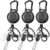 DELSWIN 3-Pack Retractable Keychain, Heavy Duty Carabiner Badge Holder Retractable Clip, ID Badge Reel with 4 Detachable Key Ring Accessories and Steel Pull Cord for Easy Access, Black