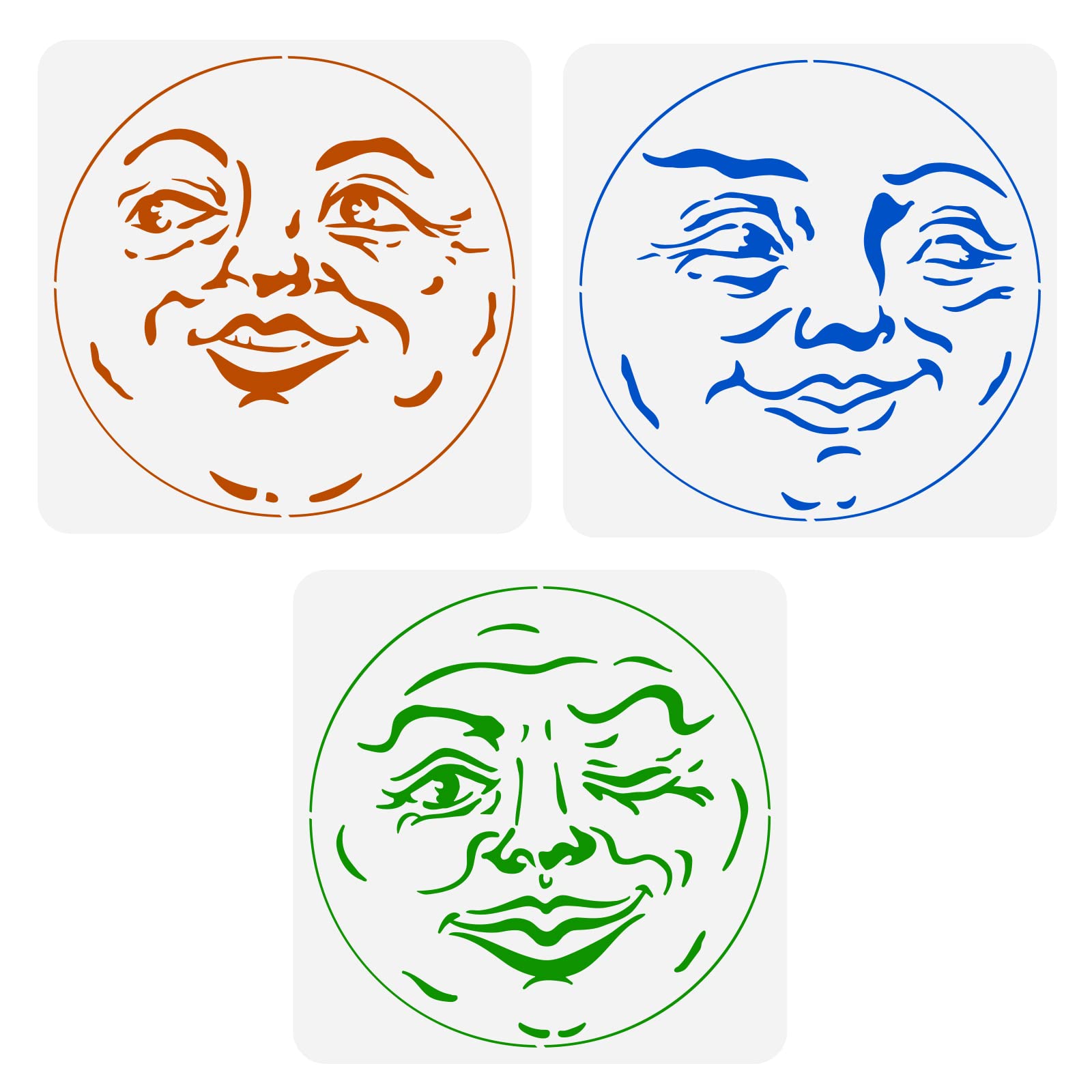 FINGERINSPIRE 3PCS Moon Face Painting Stencils 30x30cm Plastic Hollow Out Full Moon Stencil Wacky Faces Craft Stencils Reusable Wall Stencil for DIY Projects, Wood Signs, Fabric, Home Decor