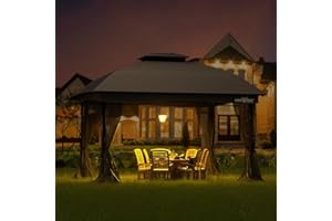 MOWOX POWER 10 x 12' Gazebo with Waterproof Double Vent Roof, Easy-Set up Gazebo with Mosquito Netting, Outdoor Gazebo for Garden, Backyard and Lawns (Gray).