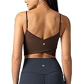 Colorfulkoala Women's Dreamlux Crop Tank Tops with Built in Bra Adjustable Spaghetti Strap Workout Yoga Camisole