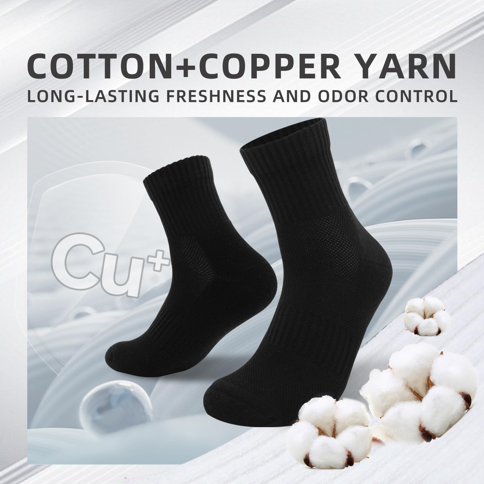 Kodal Copper Ankle Running Socks for Men Women Cushion Cotton Quarter Socks Odor Control for Smelly Sweaty Feet 4 Pairs