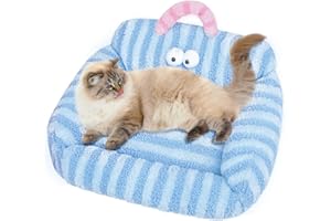 APTKIN Cat Bed, Medium Size Cat Couch, Cute Dog Beds, Washable Plush Pet Sofa for Indoor, Cozy Puppy Bed with Googly Eyes for Small Dog, Self-Warming Funny Cat Bed, Fits Up to 15 lbs