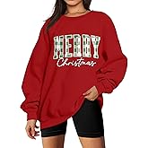 BEIDEFY Christmas Sweatshirt for Women Merry Letter Print Long Sleeve Shirt Xmas Oversized Pullover Tops