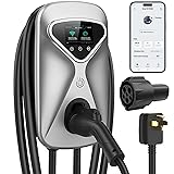 Level 2 EV Charger 50 Amp Hardwired, 48 Miles Range/Hour Smart Electric Vehicle Charging Station with WiFi App, 25ft Cable, RFID & LCD Display, J1772 & Tesla Adapter, 120V Indoor/Outdoor