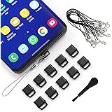 10X USB C Anti Dust Plug, Phone USB Type C Dustproof Cover Protector USB Port Cover with Easy-Grip Tab Lanyard &Cleaning Brus
