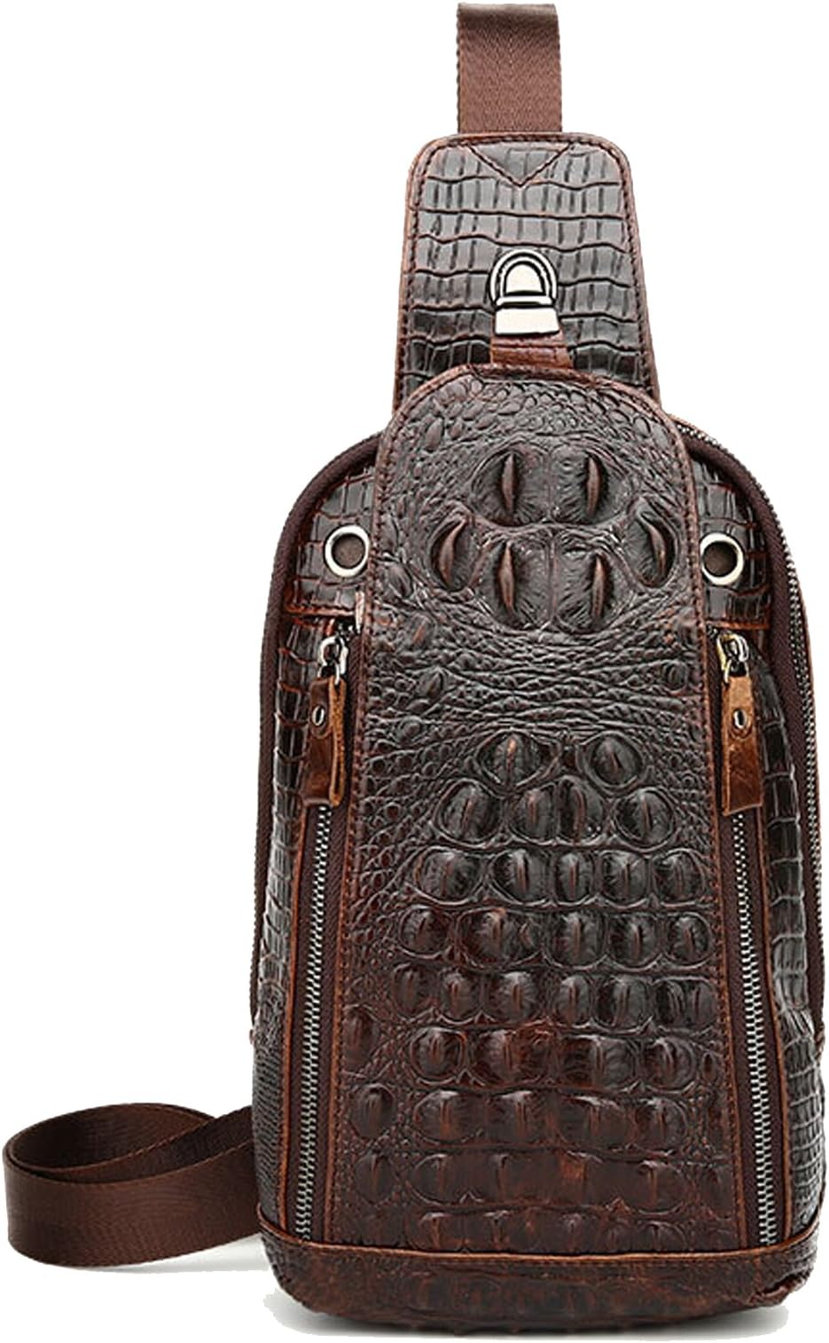 SEALINF Mens Crocodile Embossed Leather Chest Crossbody Bag Travel Sling Bag