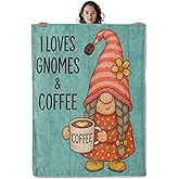 Asivud Cute Gnome Blanket, Coffee Rustic Style 60 x 50 Inch Flannel Throw Blanket, Gifts for Women Kids, Lightweight Cozy Warm Blankets for Sofa Travel Home Decor