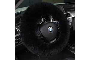 Andalus Luxurious Australian Sheepskin Long Wool Fuzzy Steering Wheel Cover, Anti-Slip 15 Inch Fluffy Steering Wheel Covers O