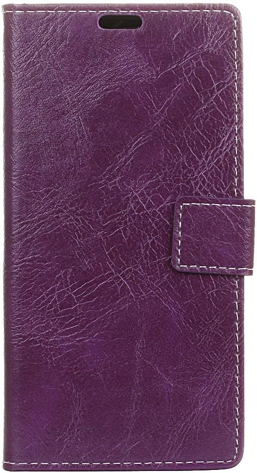 LMFULM® Case for Alcatel 5V (6.2 Inch) PU Leather Cover Magnetic Button Protection Cover Retro Crazy Horse Pattern Stent Function Flip Leather for Alcatel 5V Purple