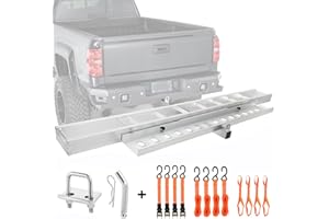 LITBM Motorcycle Hitch Carrier 400LBS, Aluminum Lightweight Robust Dirt Bike Hitch Hauler with 4.5' Longer Ramp, Tie-Down Straps and Hitch Tightener, 2" Receiver, 5.5" Wide Tire