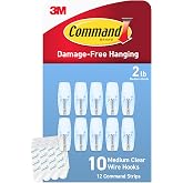 Command Medium Clear Wire Hooks, 10 Hooks, 12 Strips | Damage-Free Hanging Wall Hangers for Hanging Home Decor, Holds up to 2 lb