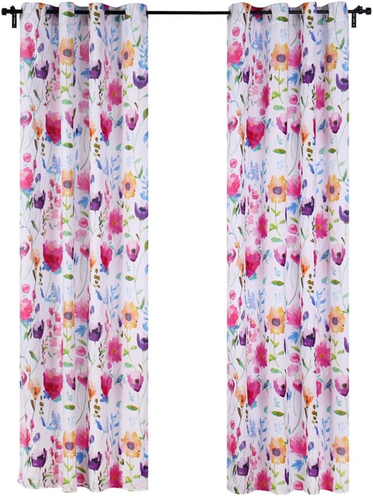 HOMTOD Floral Print Eyelet Curtains Grommet Panels,Colorful Sheer Curtains Single Panel