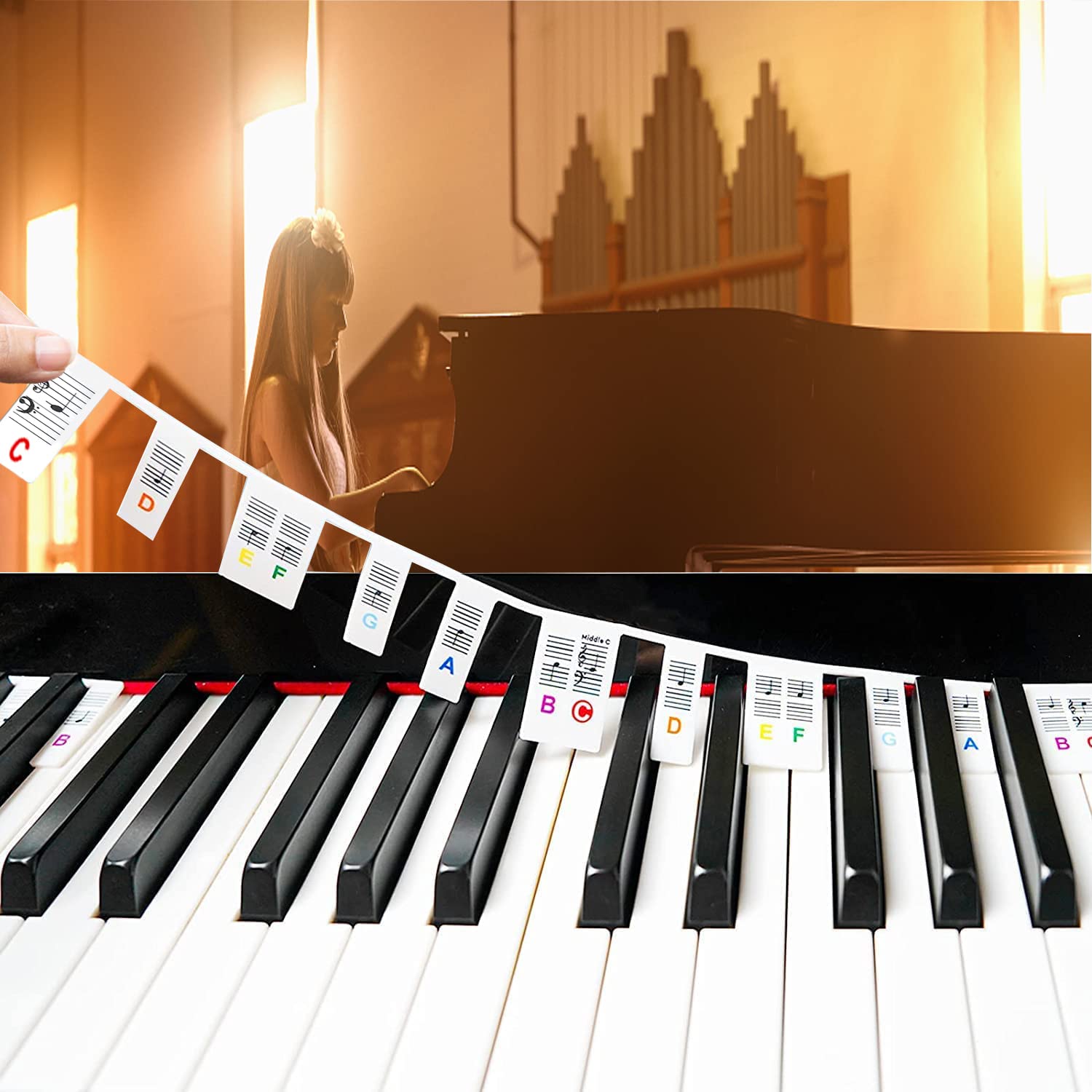 ZYLOYAL10 Piano Keyboard Labels, Removable and Reusable Silicone Piano Keyboard Stickers Lables, 88 Full Size, Piano Key Lable for Kids, Beginners, Rainbow