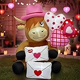 5FT Valentines Day Inflatables Highland Cow with Hearts and Love Letters, Romantic Blow Up Decorations, LED Lighted Outdoor Valentine Decor for Anniversary, Wedding, Party, Indoor Yard