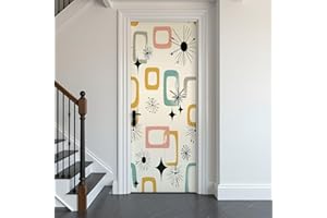 Door Stickers Peel and Stick Door Mural Retro 60s Seamless Repeat Mid Century Modern Design Removable Wallpaper 30.3''x78.7''